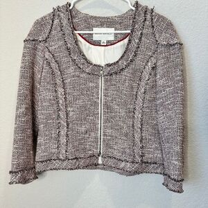 Banana Republic Navy, Red, Cream Tweed Cropped Blazer Jacket - Size 8 - EUC